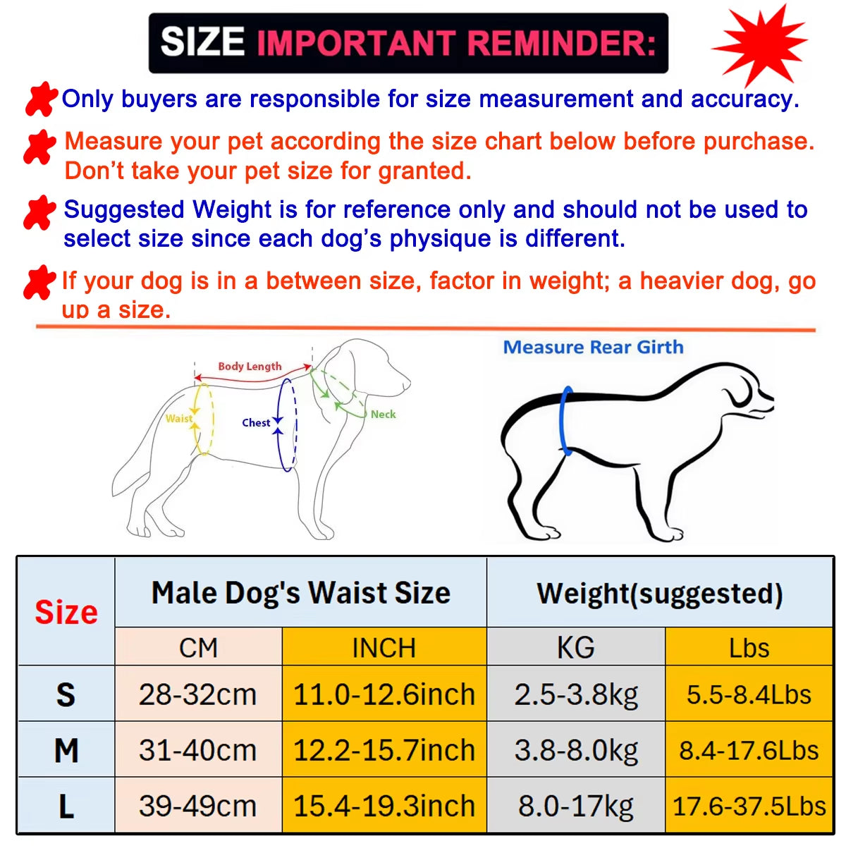 Grandeur de couche pour chien