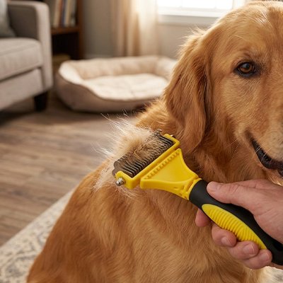 Brosse pour chien poil long couleur jaune