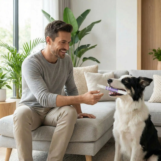 chien avec dentifrice chien dans sa gueule