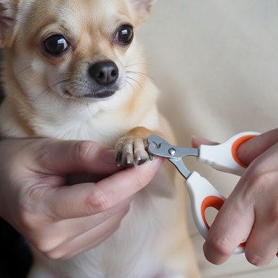 coupe ongle chien rouge et blanc