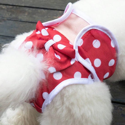 Culotte chien rouge avec motif de pois blanc