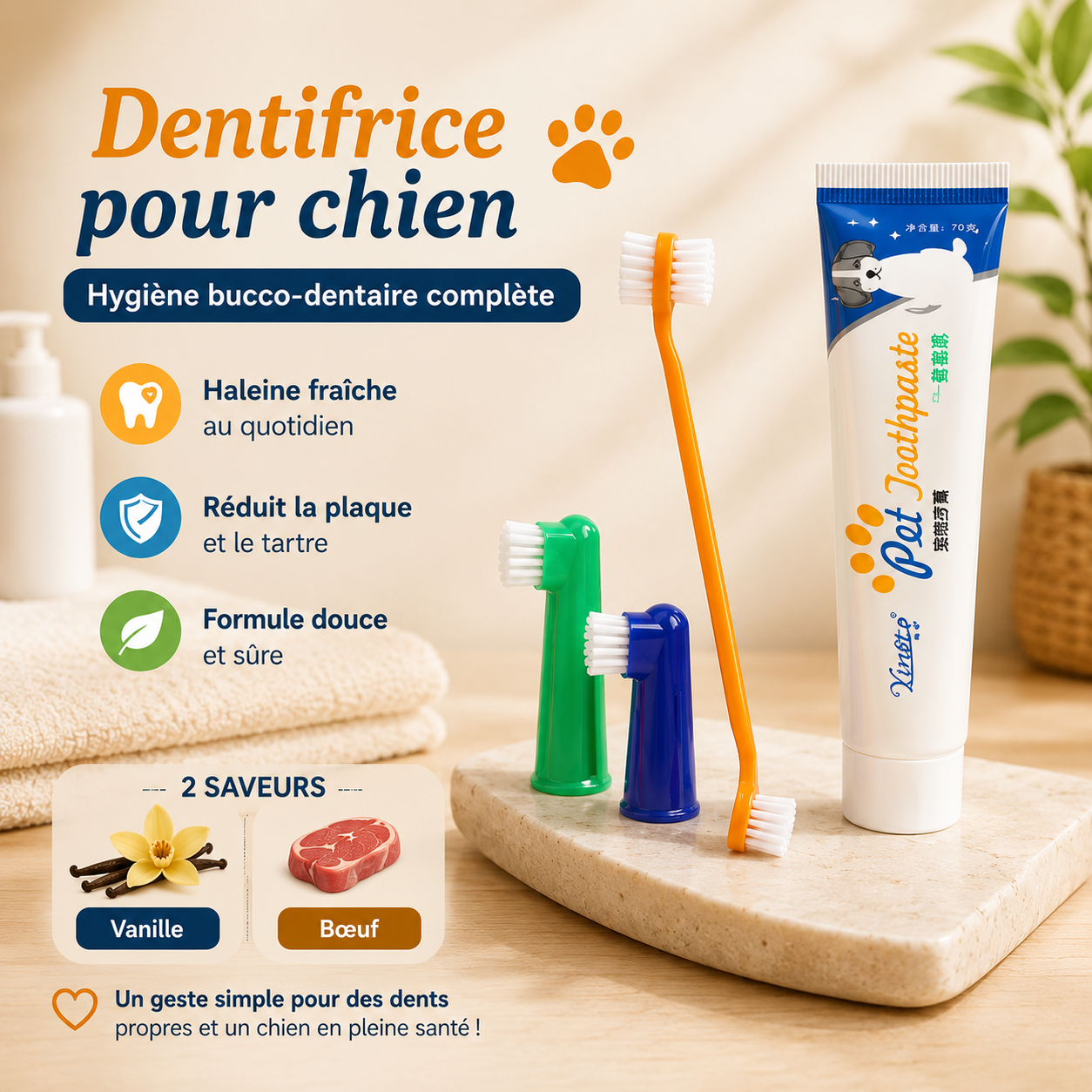 dentifrice chien disponible en deux saveur
