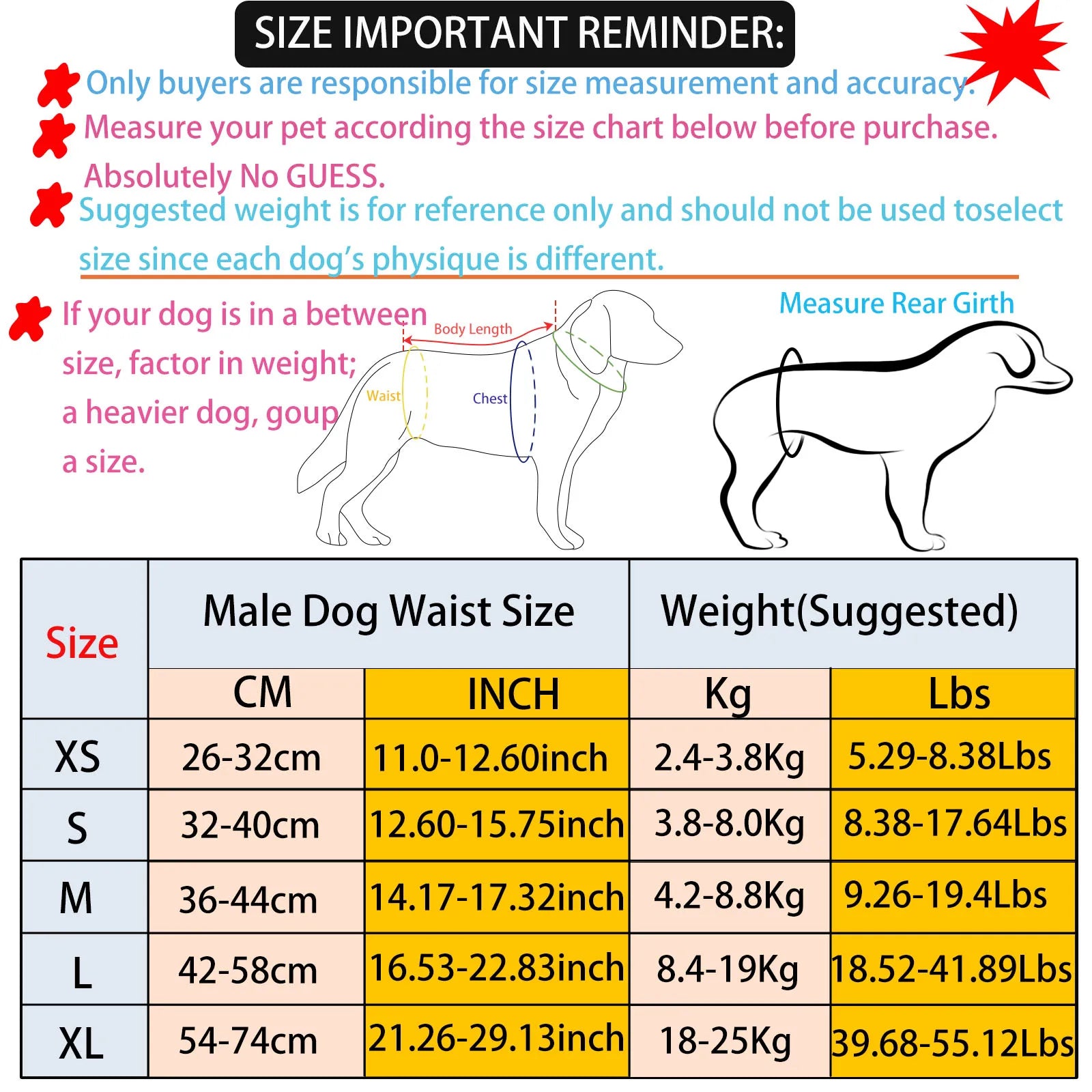 fiche de grandeur couche pour chien