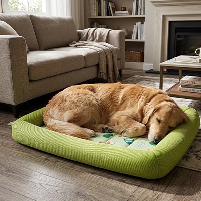 Tapis rafraichissant chien avec contour surélever pour appuie tête