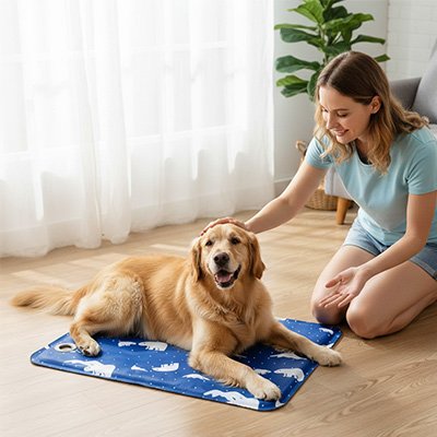 Tapis rafraichissant Chien bleu foncer avec ours polaire